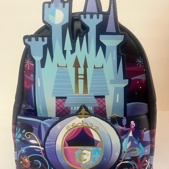 Disney Cinderella Castle Loungefly Mini Backpack Navy - Picture 2 of 9